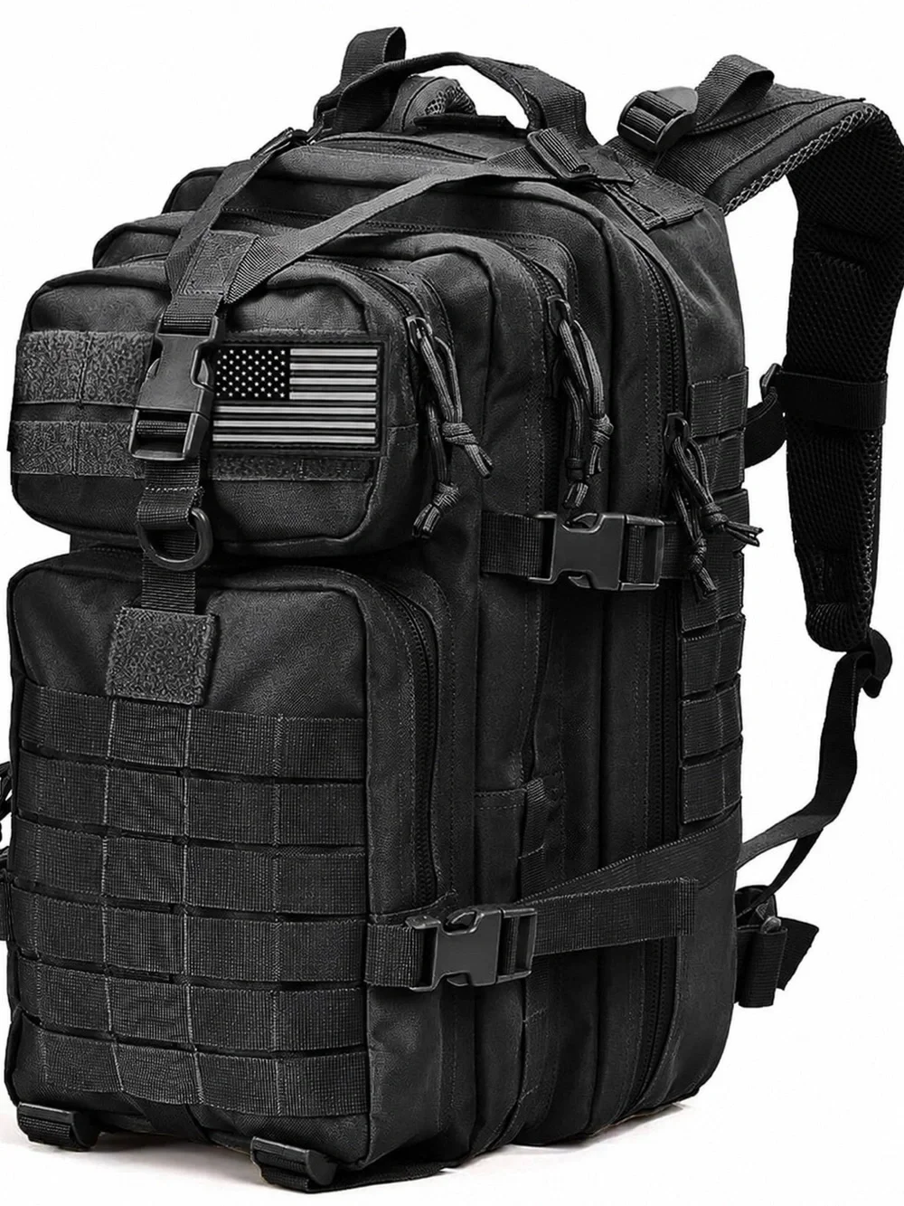 Tactical Backpack MOLLE Military 3 Day Black Assault Pack Rucksack Flag Patch